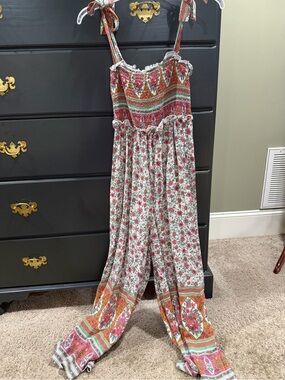 Lulus floral Smocked Strap Jumpsuit in Pink and Orange